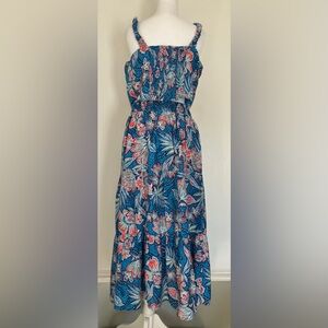 Rachel Zoe 2 Pcs Floral Smocked Strappy Maxi Top Skirt XL Blue Tropical Resort